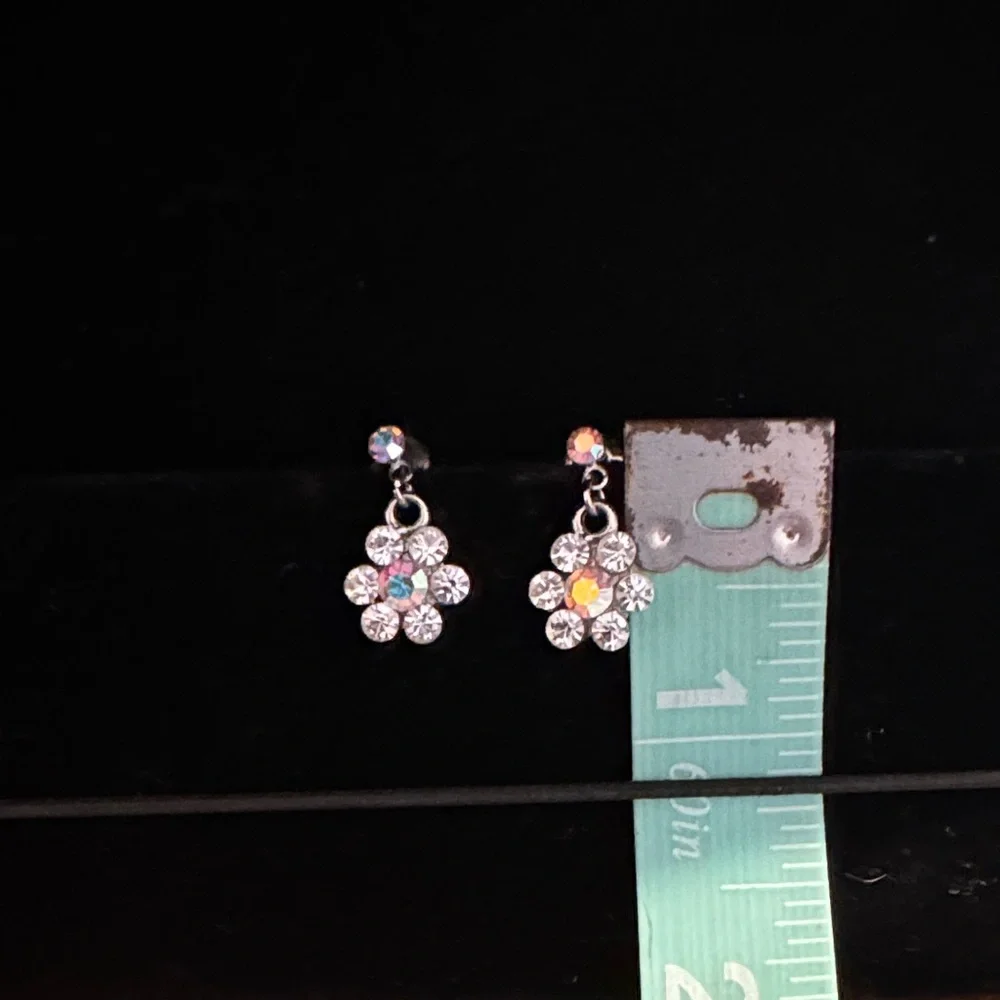 Silver Rhinestone Flower Earrings - Picture 3 of 4